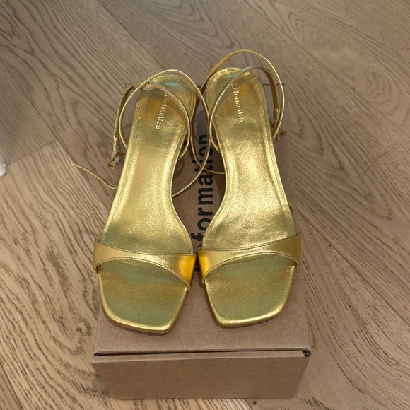 Reformation Shoes - REFORMATION Gold Heeled Sandals